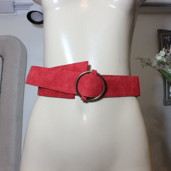 Vintage Fire Engine Red Asymmetrical Suede Genuine Leather  display picture 3